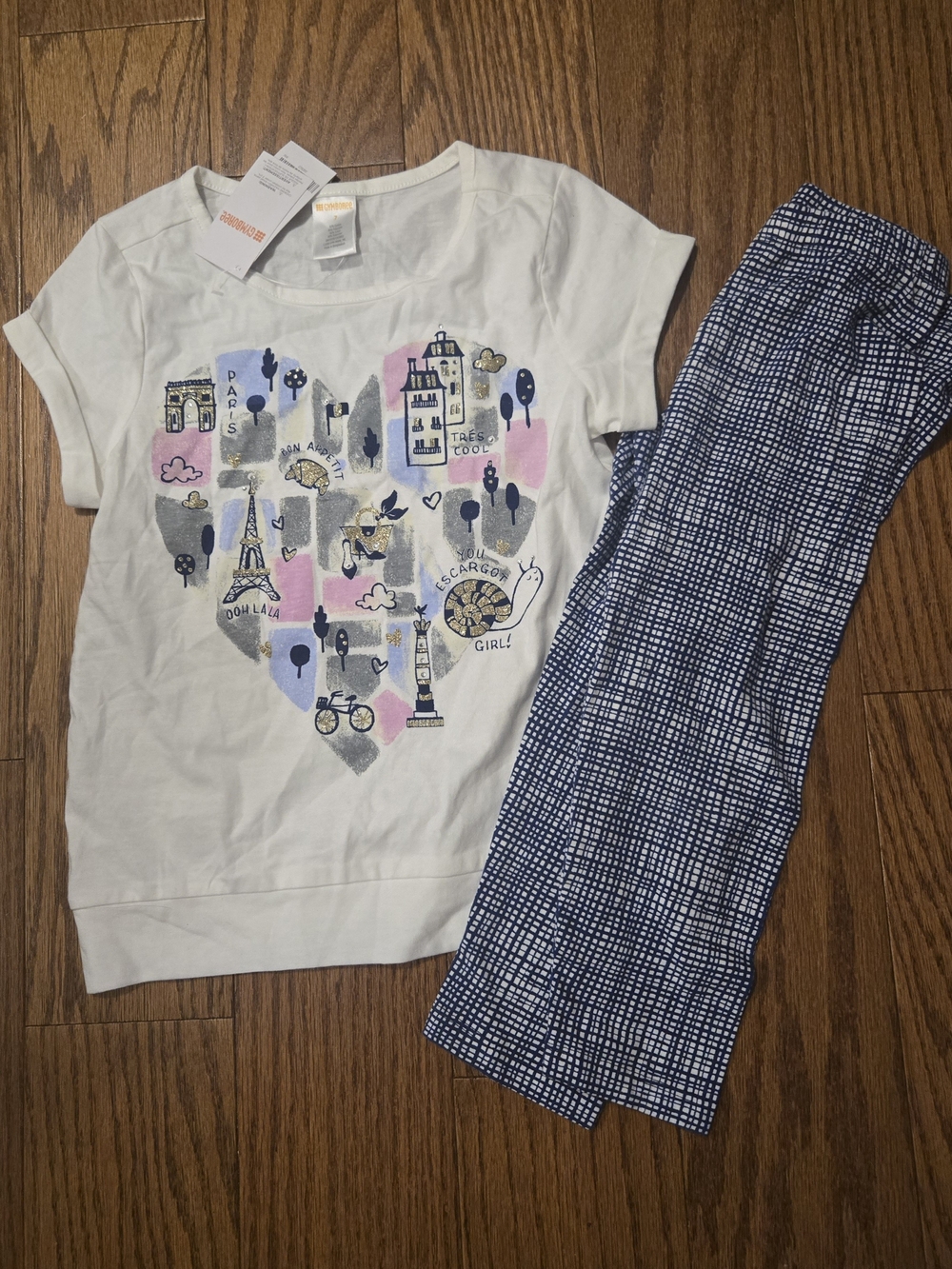 Gymboree White Short-Sleeve Paris Heart Graphic Capri Set